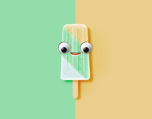 Funny emoticon on realistic icecream illustration, vector illustration