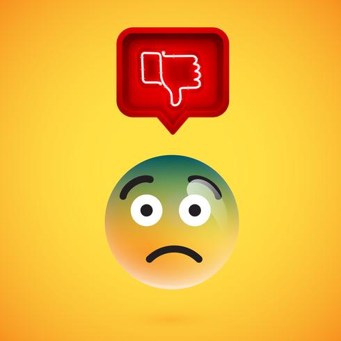 Realistic 3D emoticon with neon glowing dislike sign vector