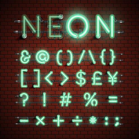 High detailed neon font set, vector illustration