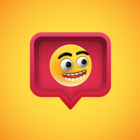 Realistic 3D emoticon in a 3D speech bubble, vector illustration