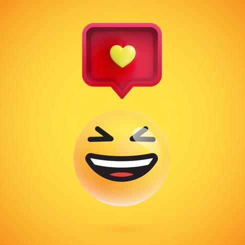 Funny 3D emoticon with 3D speech bubble and a heart vector