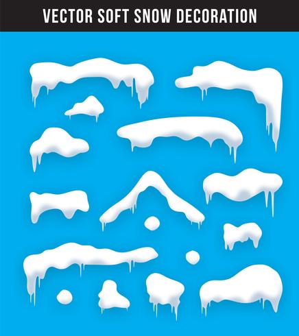 Snow caps, snowballs and snowdrifts set. Snow cap vector collection. Winter decoration element. Snowy elements on winter background. Cartoon template. Snowfall and snowflakes in motion. Illustration.