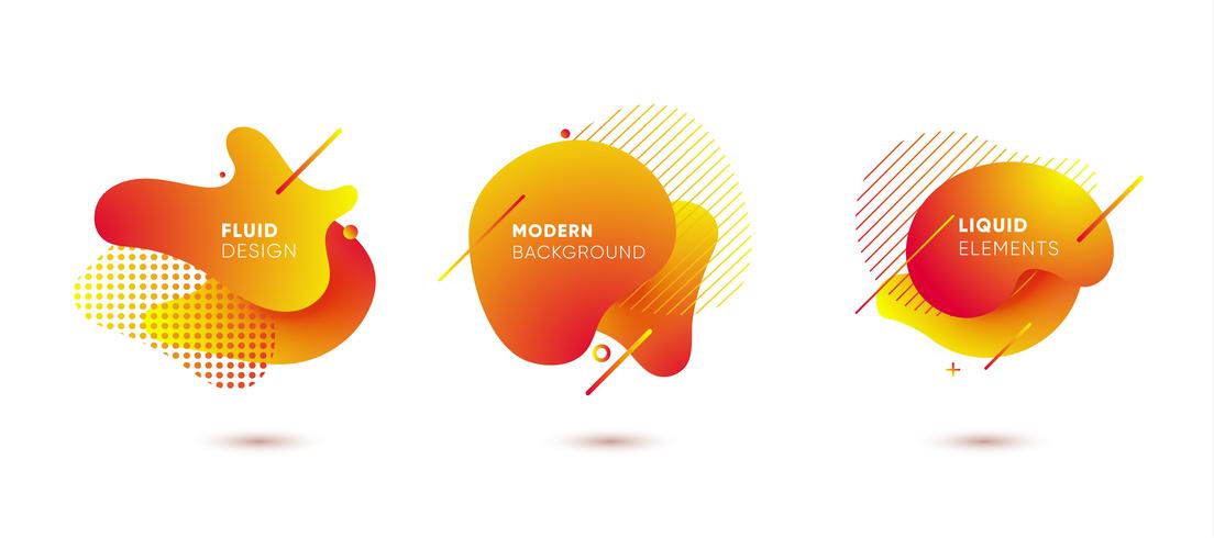 Dynamical colored graphic elements. Gradient abstract banners with flowing liquid shapes. Template for the design of a logo, poster or presentation. Vector illustration.