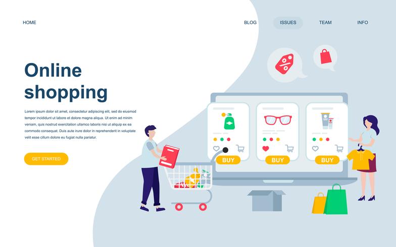Plantilla de diseño de página web plana moderna de compras en línea vector