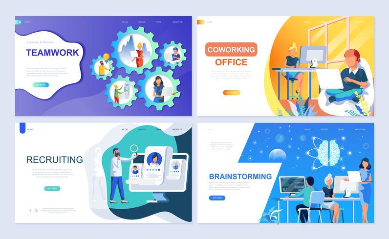 Set of landing page template for Teamwork, Recruiting, Brainstorming, Coworking Office vector