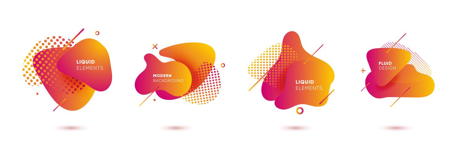 Dynamical colored graphic elements. Gradient abstract banners with flowing liquid shapes. Template for the design of a logo, poster or presentation. Vector illustration.