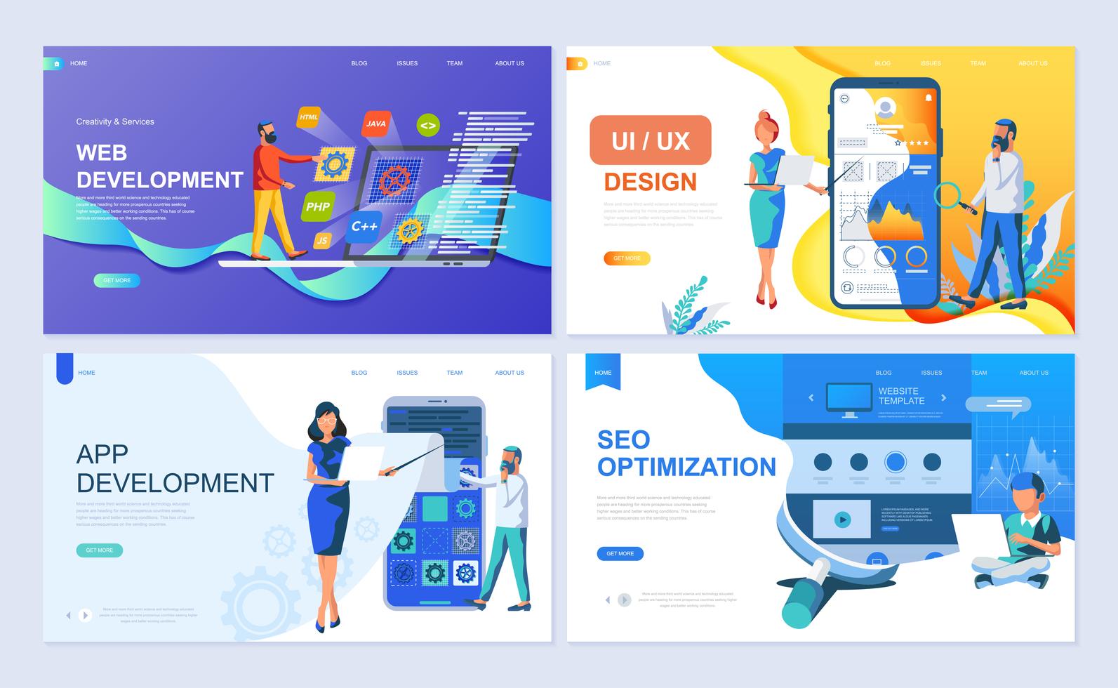 Set of landing page template for Web and App Development, UIUX Design ...