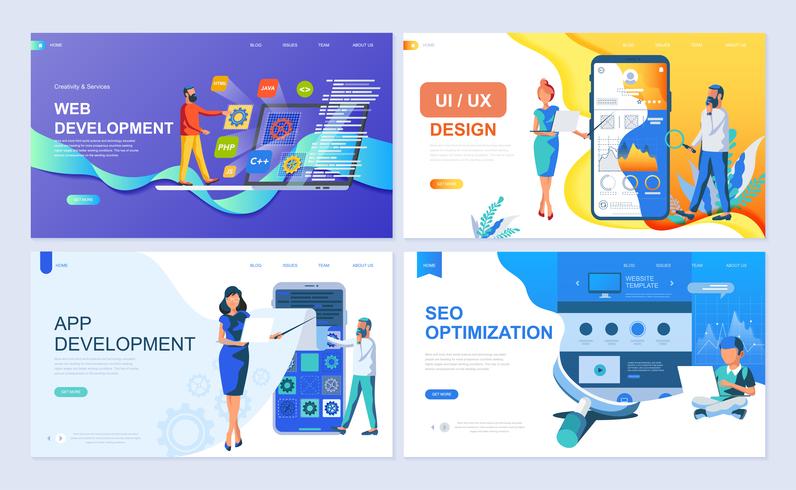 Set of landing page template for Web and App Development, UI/UX Design, SEO vector