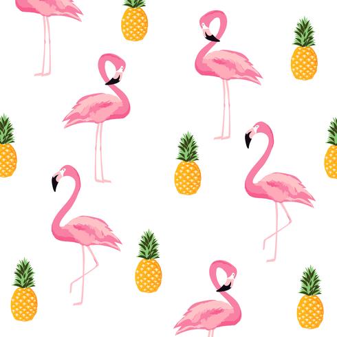 Pineapple and flamingo isolated seamless pattern background vector