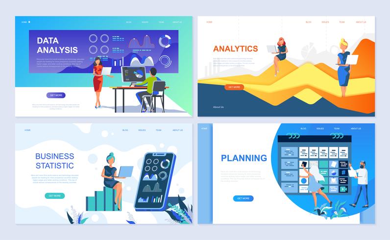 Set of landing page template for Data Analysis, Analytics, Business Statistic, Planning vector