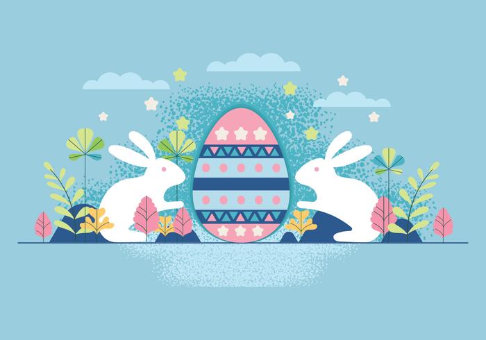 Happy Easter Rabbit Bunny with Eegs on Blue Background  vector