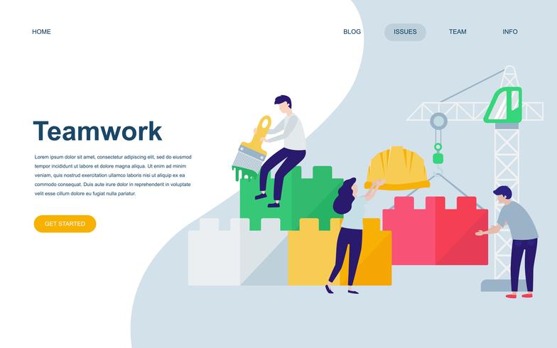 Plantilla de diseño de página web plana moderna de trabajo en equipo vector