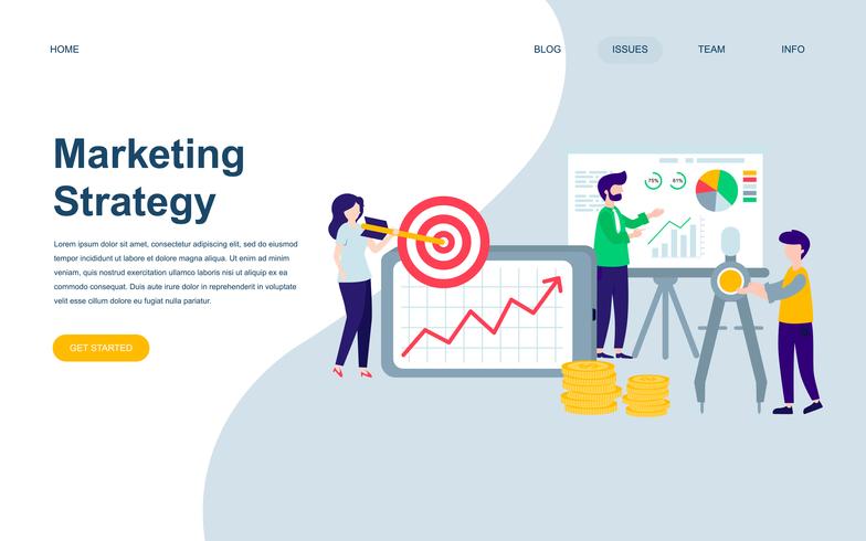 Plantilla de diseño de página web plana moderna de estrategia de marketing vector