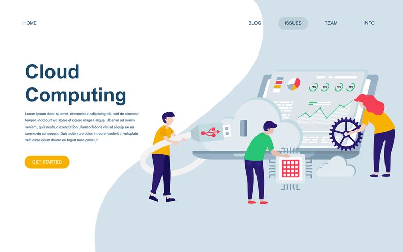 Plantilla de diseño de página web plana moderna de la tecnología de nube vector
