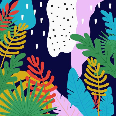 La selva tropical sale del fondo. Diseño de cartel tropical. Lámina de hojas tropicales vector