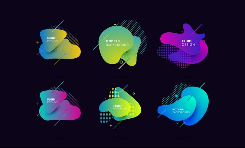 Dynamical colored graphic elements. Gradient abstract banners with flowing liquid shapes. Template for the design of a logo, poster or presentation. Vector illustration.