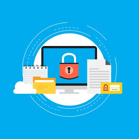 Data security flat vector illustration design. Secured information, data privacy and padlock protection. Icon design for web banners and apps