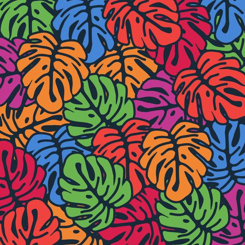 Colorful monstera leaves seamless pattern background. Tropical poster design vector