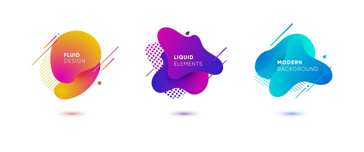Dynamical colored graphic elements. Gradient abstract banners with flowing liquid shapes. Template for the design of a logo, poster or presentation. Vector illustration.