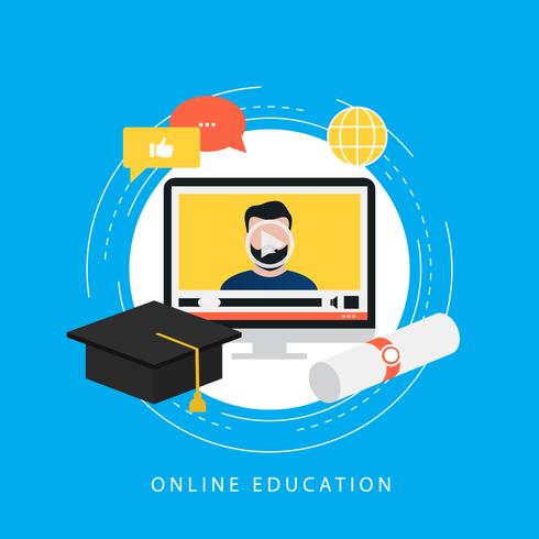 Educación, aprendizaje en línea, cursos en línea, tutoriales, clases en línea, capacitación en video, diseño de ilustración vectorial plana de títulos universitarios para banners web y aplicaciones vector