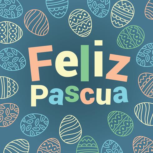 Happy Easter or Feliz Pascua Typography with Eggs Background  vector