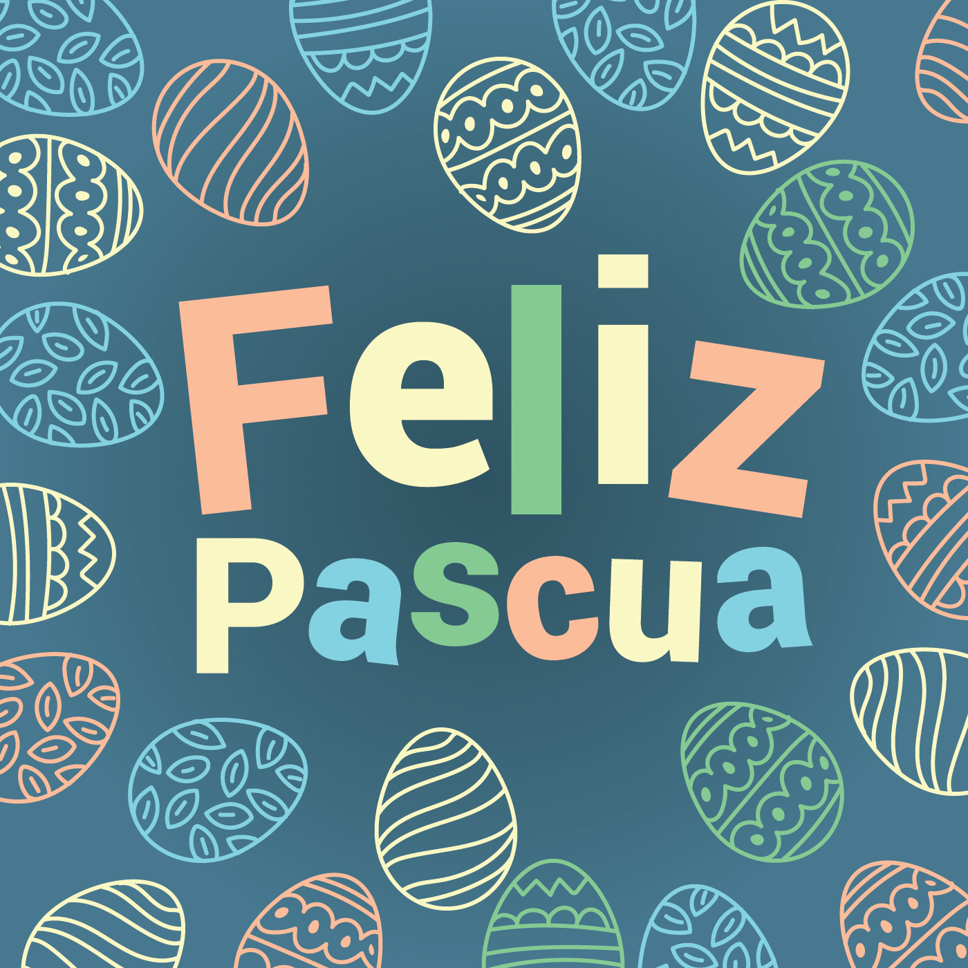 Happy Easter or Feliz Pascua Typography with Eggs Background 280224