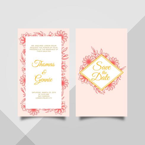 Plantilla de tarjeta de invitación de boda dibujado mano plana vector