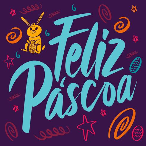 Feliz Pascoa Lettering Colorful Composition Pattern Illustration vector