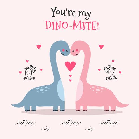 You're My Dino-Mite Valentine's Day Card vector