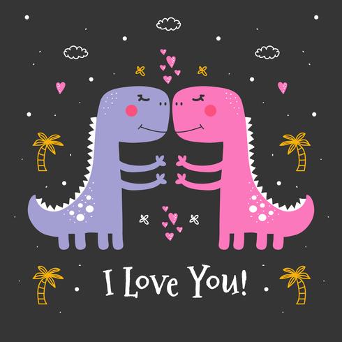 Dinosaur Valentine's Day Vector