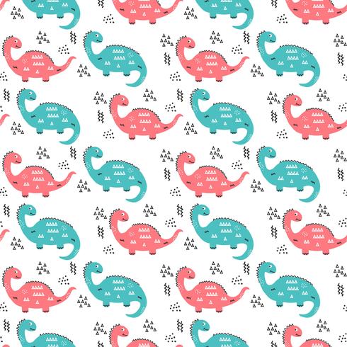 Hand Drawn Dinosaurs Pattern Vector