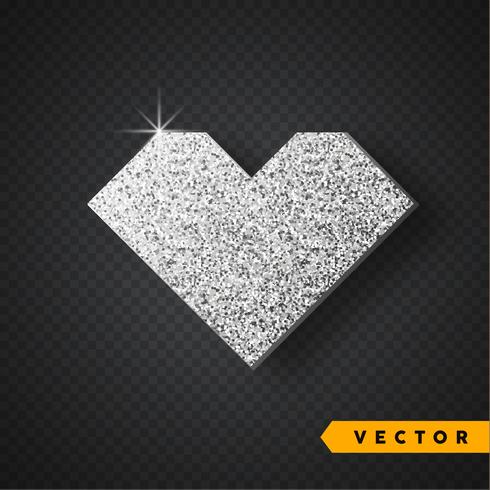 Vector de plata brilla corazón. Día de San Valentín Vector destellos y brillos. Diseño de vacaciones.