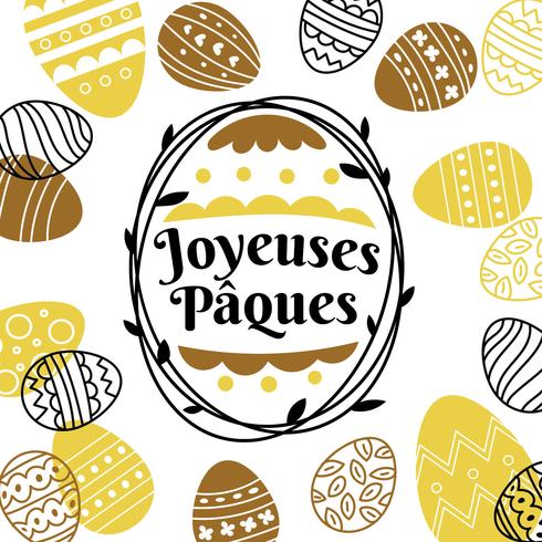 Negro y oro de Pascua o Joyeuses Pâques tipografía vector