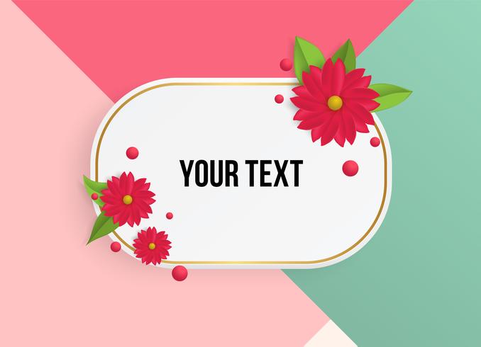 Text box with beautiful colorful flowers. Vector Illustration