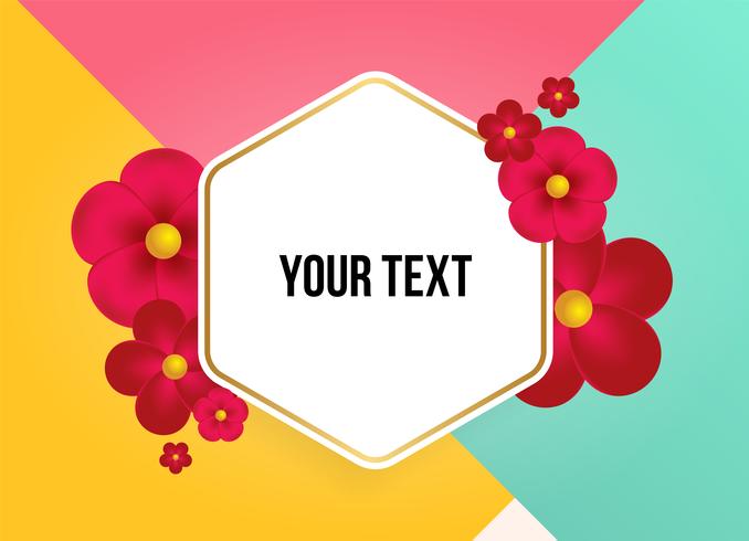 Text box with beautiful colorful flowers. Vector Illustration