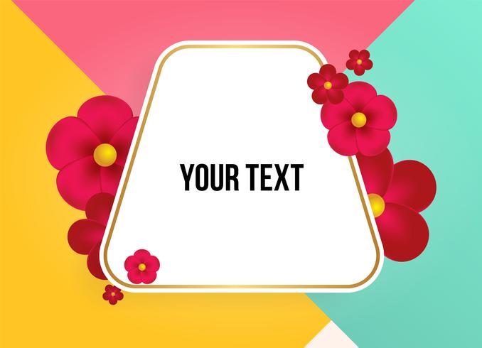 Text box with beautiful colorful flowers. Vector Illustration