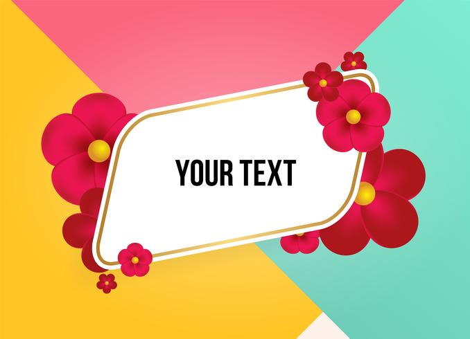 Text box with beautiful colorful flowers. Vector Illustration