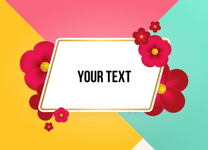 Text box with beautiful colorful flowers. Vector Illustration