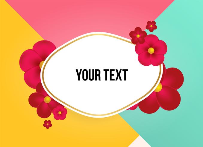 Text box with beautiful colorful flowers. Vector Illustration