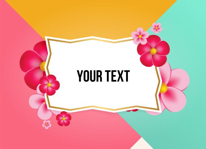 Text box with beautiful colorful flowers. Vector Illustration