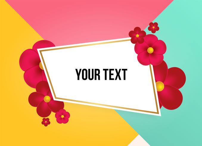 Text box with beautiful colorful flowers. Vector Illustration