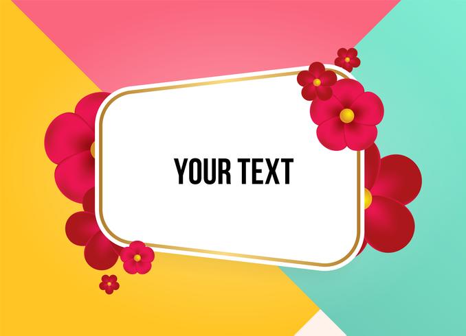 Text box with beautiful colorful flowers. Vector Illustration