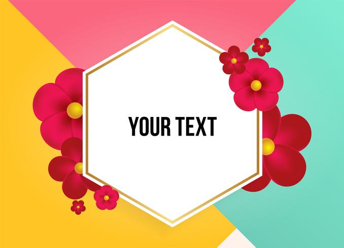 Text box with beautiful colorful flowers. Vector Illustration