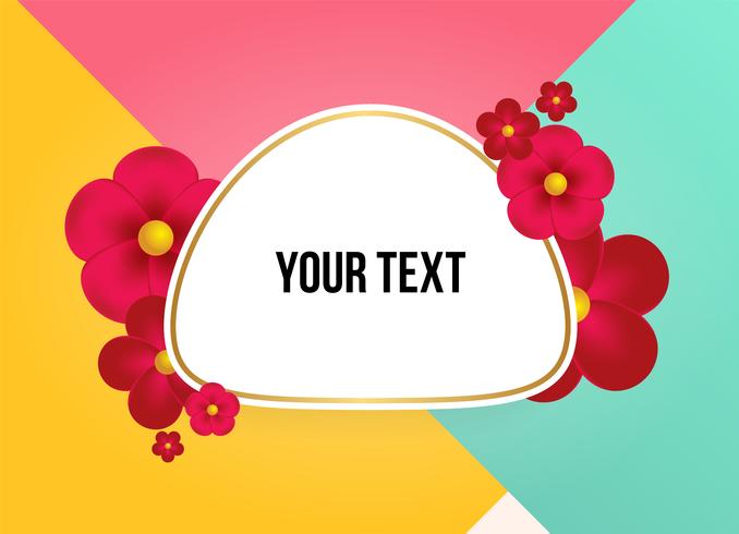 Text box with beautiful colorful flowers. Vector Illustration