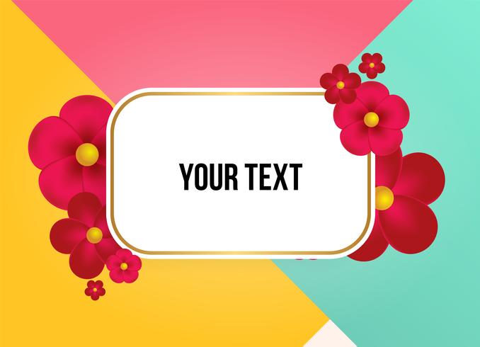 Text box with beautiful colorful flowers. Vector Illustration