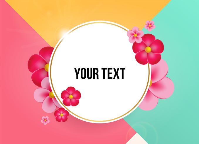 Text box with beautiful colorful flowers. Vector Illustration