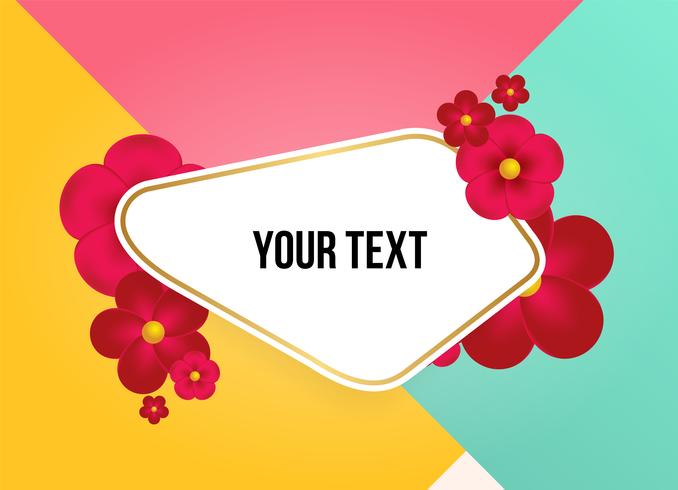 Text box with beautiful colorful flowers. Vector Illustration