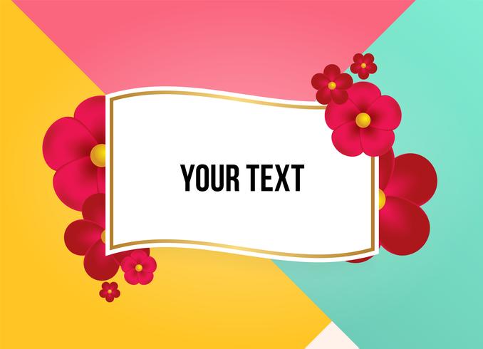 Text box with beautiful colorful flowers. Vector Illustration