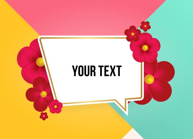 Text box with beautiful colorful flowers. Vector Illustration