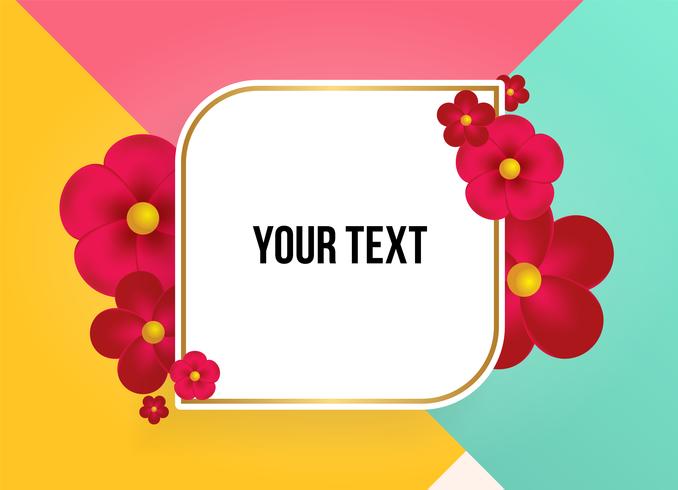 Text box with beautiful colorful flowers. Vector Illustration